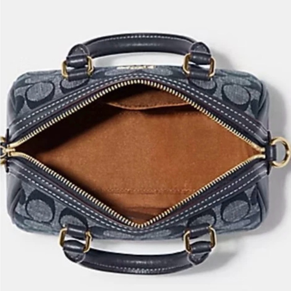 Coach Mini Rowan crossbody  in Navy Signature Jacquard. Denim - Picture 8 of 11